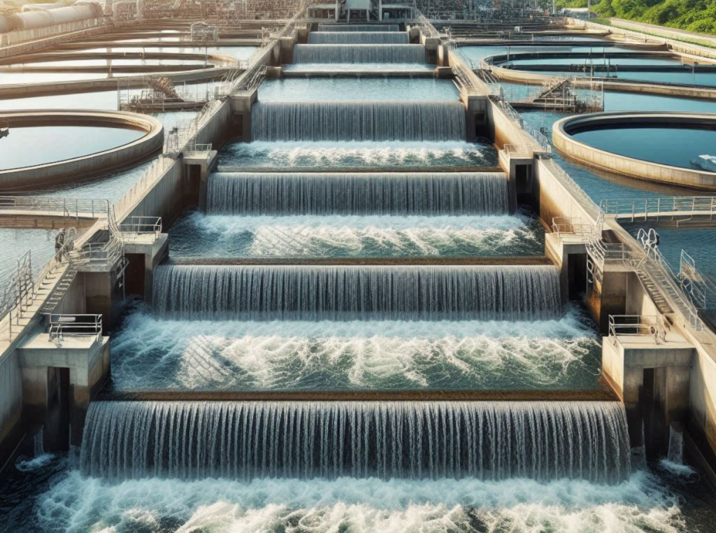 overhead view wastewater weirs