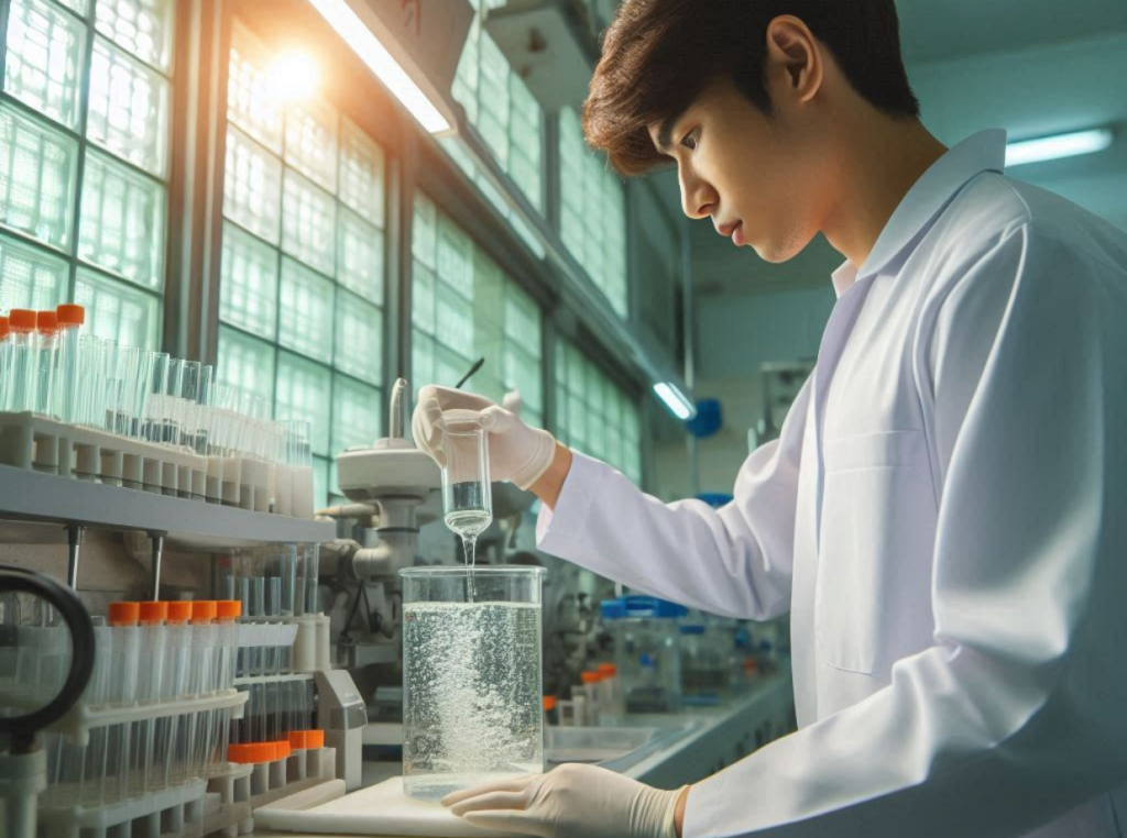 wastewater Lab tech running samples in a lab