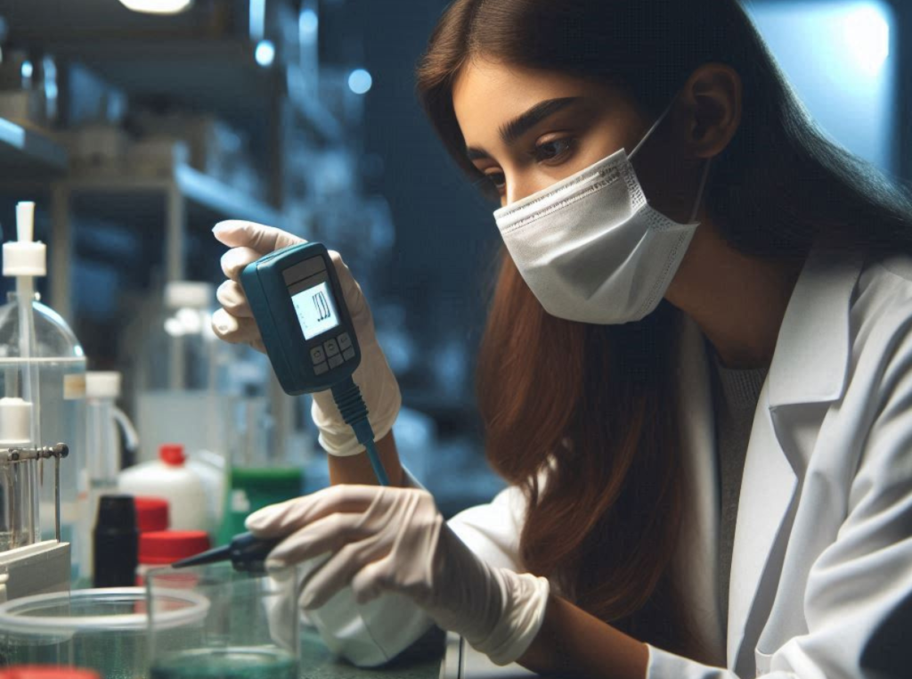 wastewater lab tach running a sample in a lab