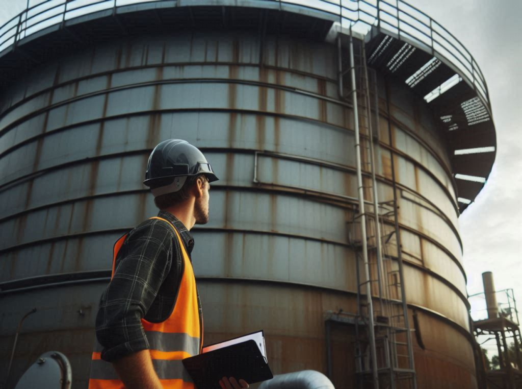 wastewater operator looking at a tank