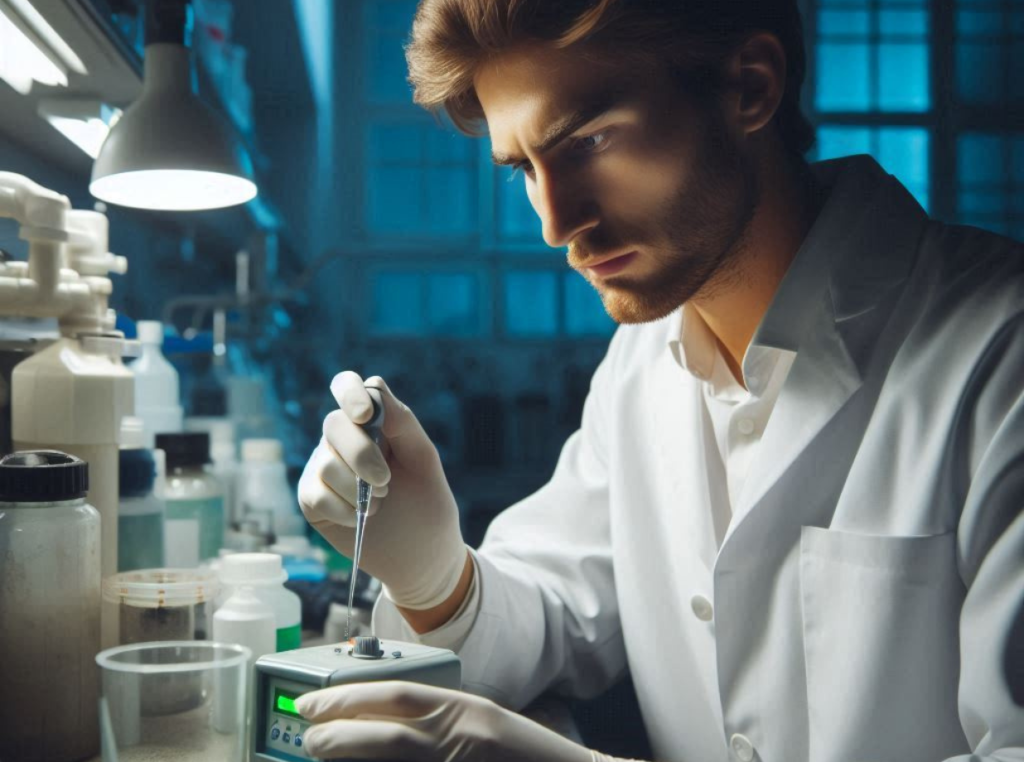 wastewater lab tach running a sample in a lab