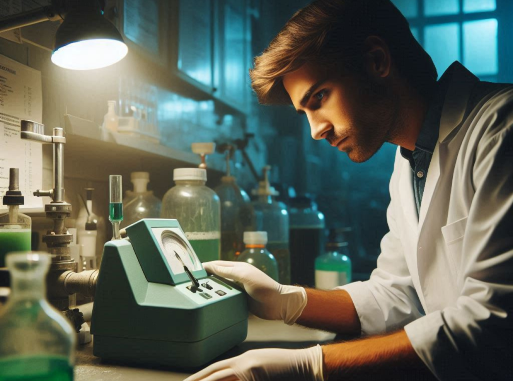 wastewater lab tach running a sample in a lab