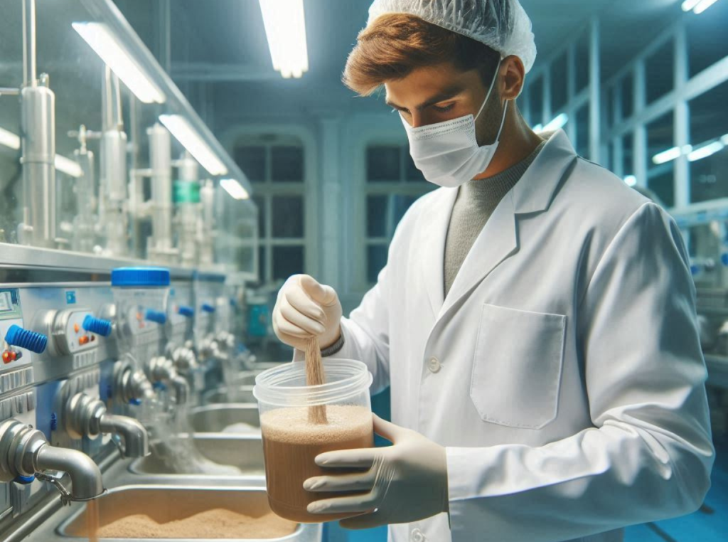 wastewater operator running a sludge sample