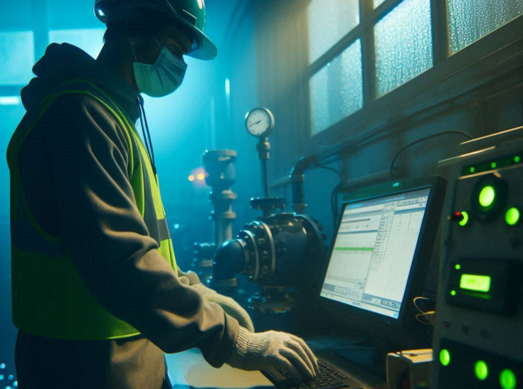 operator looking at a wastewater SCADA screen