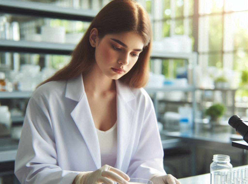 female lab tech running wastewater sample