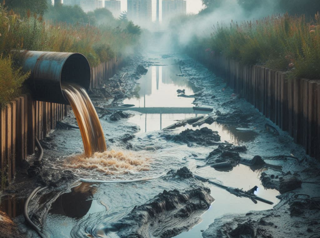 contaminanted wastewater discharging into a river