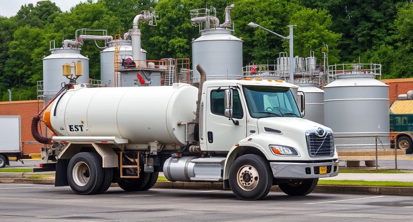 a vacuum truck parked at a Wastewater plant