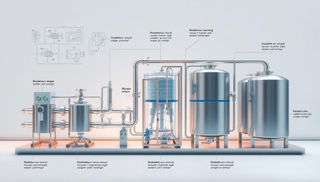 Detailed engineering diagram showcasing the Bardenpho process for phosphorus removal. Crisp technical illustration with precise schematics, cross-sectional views, and annotated components. Gleaming metallic pipes, valves, and tanks set against a clean, minimalist background, bathed in soft directional lighting to highlight the intricate machinery. The overall design conveys a sense of efficiency, optimization, and environmental stewardship. Emphasis on the key phosphorus removal stages and optimization strategies for improved performance and reliability.