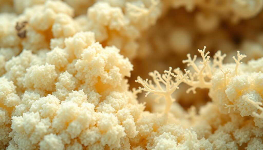 High-quality microscopic close-up image of Nocardia foam sample, with a crisp, detailed view of the foamy bacterial growth. The foreground features the textured, filamentous Nocardia colonies in shades of off-white and light beige, highlighted by soft, even lighting from the side. The middle ground showcases the intricate, branching structures of the bacterial cells, while the background is blurred and out of focus, creating a sense of depth and drawing the viewer's attention to the main subject. Captured with a high-magnification scientific lens, the image conveys a sense of scientific exploration and analysis, suitable for illustrating a technical article on identifying Nocardia in foams. High-quality microscopic close-up image of Nocardia foam sample, with a crisp, detailed view of the foamy bacterial growth. The foreground features the textured, filamentous Nocardia colonies in shades of off-white and light beige, highlighted by soft, even lighting from the side. The middle ground showcases the intricate, branching structures of the bacterial cells, while the background is blurred and out of focus, creating a sense of depth and drawing the viewer's attention to the main subject. Captured with a high-magnification scientific lens, the image conveys a sense of scientific exploration and analysis, suitable for illustrating a technical article on identifying Nocardia in foams.