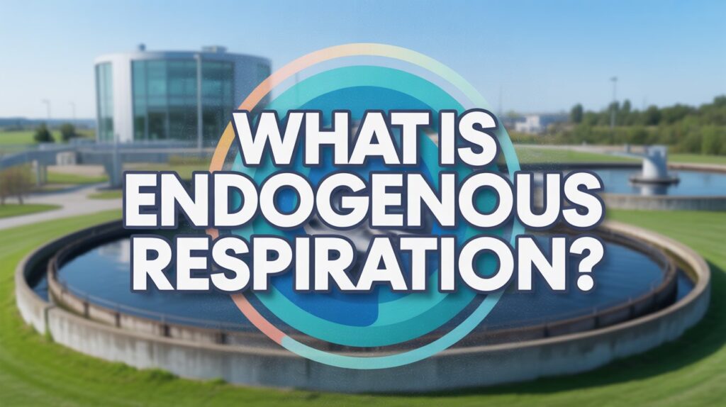 create a YouTube thumbnail for a video titled 'What is Endogenous Respiration' use an image of a municipal wastewater plant in the background and make the text stand out with a nice overlay