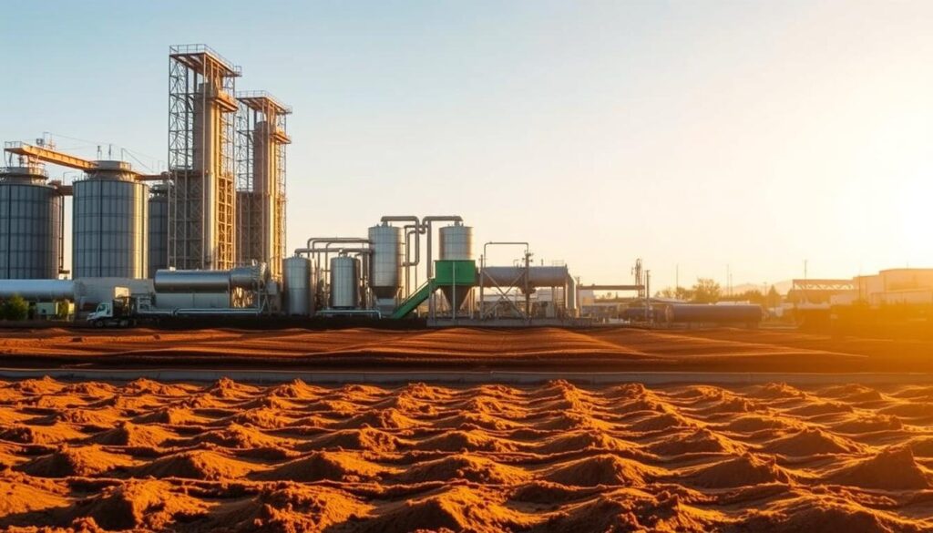 A sweeping landscape showcases the contrasting approaches to sludge dewatering. In the foreground, orderly sludge drying beds stretch out, their surface dotted with slowly drying sludge cakes, bathed in warm, golden sunlight. In the middle ground, a sleek mechanical dewatering system stands, its centrifuges and filter presses whirring with efficiency, extracting water from the incoming sludge. The background features towering industrial buildings, their steel frames and concrete walls suggesting the urban environments where these systems are often deployed. The scene conveys the space-saving advantages of mechanical dewatering, as well as the climate-dependent nature of sludge drying beds, offering a visual representation of the key considerations for implementing these technologies.